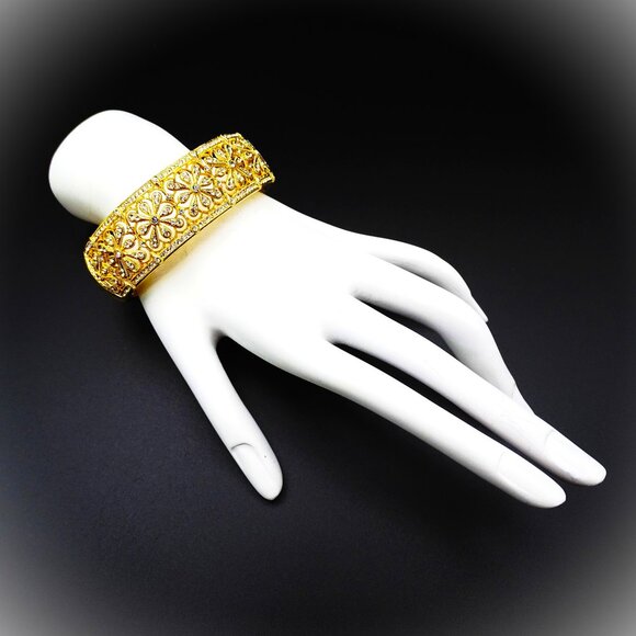 NADRI Yellow Gold Plated Multi Shape Cubic Zirconia Hinged Bracelet - Picture 5 of 6